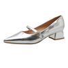 Spring pointed silver high-end single shoes medium heel Mary Jane shoes thick heel high heels