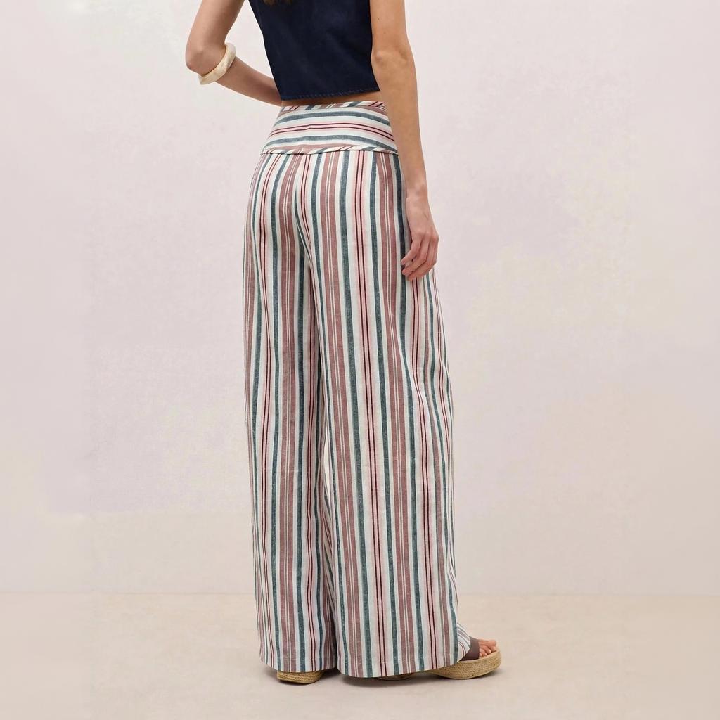 Women's High-Waisted Striped Wide Leg Pants with Tie Waist for Casual Vacation Wear