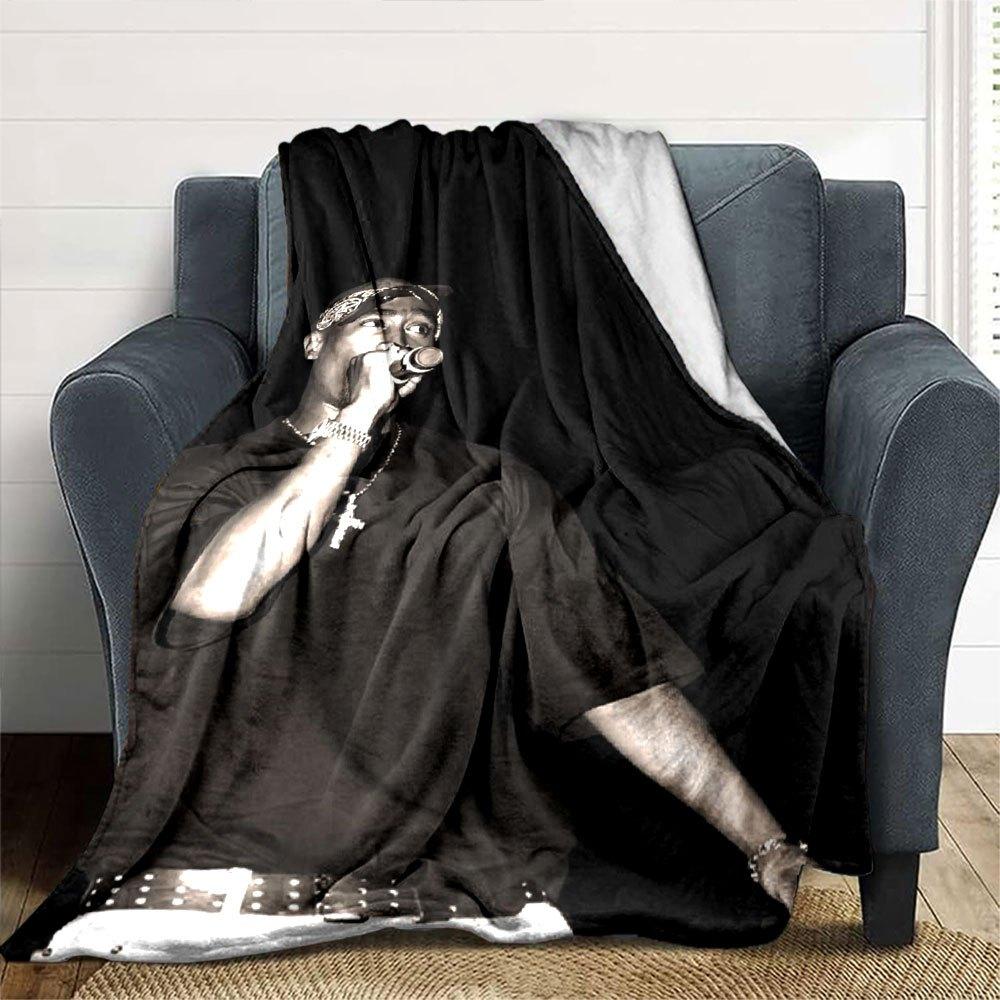1pc 2PacHip Hop Blanket Soft Lightweight All Season Multi Purpose Throw for Sofa, Bed, Office & Picnics, French Style with Iconic Album Art & Quotes
