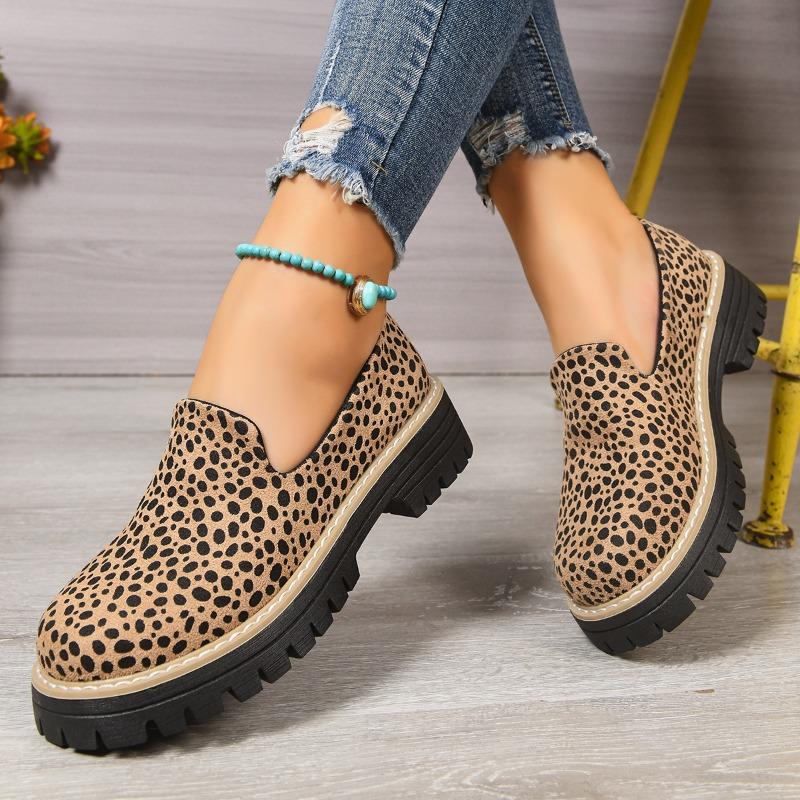 Women's Wide Width Leopard Print Loafers, Bow Detail Platform Slip-Ons, Fashion Flat Shoes Wholesale for Women