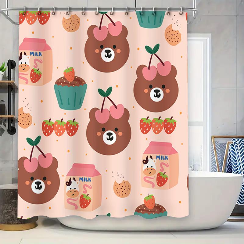 

Adorable Animal Cupcakes Milk Carton Cartoon Bath Shower Curtain Decor Home Decoration Waterproof Fabric Printing Kitchen Bathro W60H190(CM)-1 Pcs
