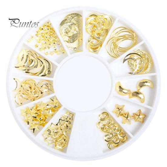 1 Box Nail Art Accessories 3D Metal Rivets Moon Star Shape DIY Manicure Reusable Nail Charm Jewelry Nail Art Manicure Accessories