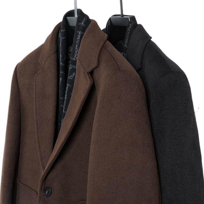 Men's Mid-Length Wool Blend Coat with Suit Collar and Down Liner for Autumn/Winter Business Fashion