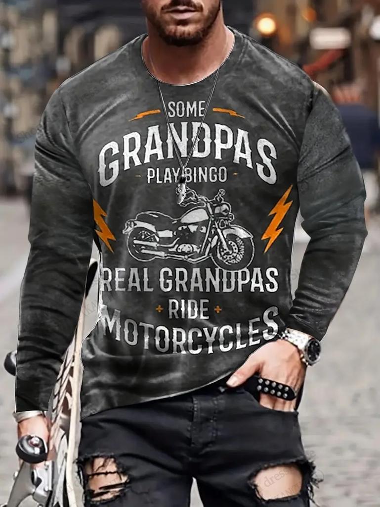 Men'S Vintage Motorcycle 3d Print T-shirt For Men Fashion Long Sleeve T-shirts Outdoors Tshirt Breathable Tops Tees Graphic New