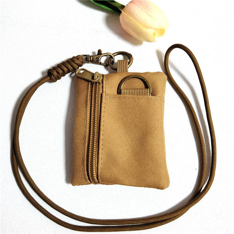 Porte-monnaie mini pour cartes et pièces à suspendre au cou en tissu Oxford décontracté, pochette zippée pour hommes et femmes, porte-clés Ins, petit sac avec cordon