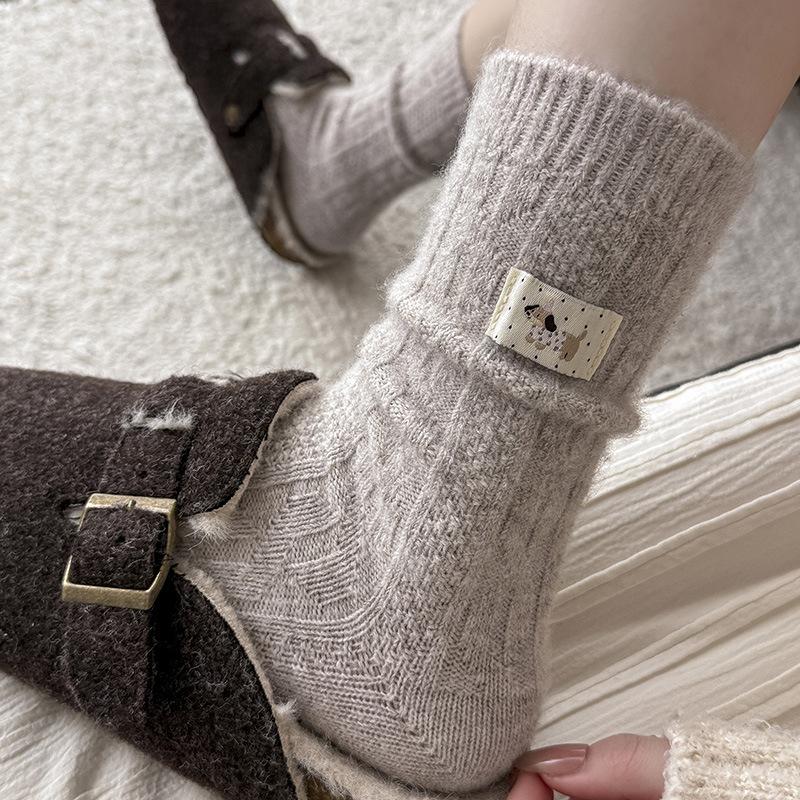 Socks Medium Tube Socks Winter Twist Pattern Wool Socks Fleece Thickened Warm Cute Cloth Label Dachshund Dog Stacking Socks