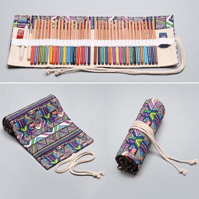 48 Löcher Canvas Roll Up Federmäppchen Schulbedarf Pinsel Stift Tasche Niedliche Federmäppchen Schreibwaren