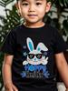 European sizes Children Happy Easter Bunny Print Boys' Short-Sleeve T-Shirt 100% Polyester Machine Washable Fun Cartoon Design for Spring/Summer/Fall