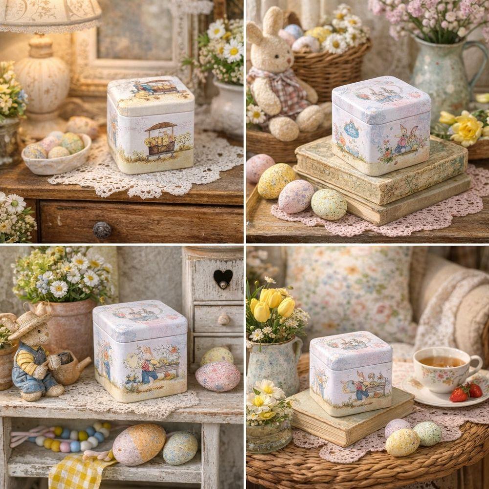 Organizer Cartoon Blechdose Ostern Metall Tragbar Ostergeschenk Dose mit Deckeln Vintage Hasen Süßigkeitenbox Süßigkeiten Schokolade