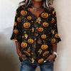Women's Casual V-Neck Ruffle Sleeve Loose Fit Blouse, Halloween Print Top with All-Over Pattern