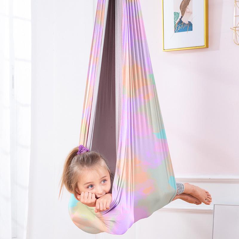 Children's Double-Layer Stretchy Hammock Swing for Indoor/Outdoor Sensory Yoga (230*150)