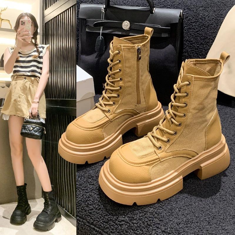 Thick heel short boots thick-soled Martin boots women's new lace-up autumn British wind bumblebee retro