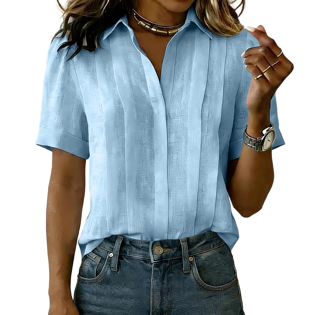 Short Sleeve Button Down Shirt for Women Casual Collared Blouse Relaxed Fit Lightweight Summer Top for Daily Wear