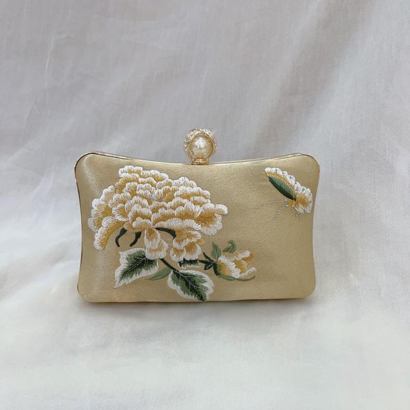 

Banquet bag new retro cheongsam celebrity small square bag silk embroidery peony flower clutch bag women s banquet handbag