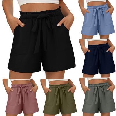 Summer Stretch Belt Loose Comfortable Casual Pants with Pockets, Beach Outdoor Shorts for Women