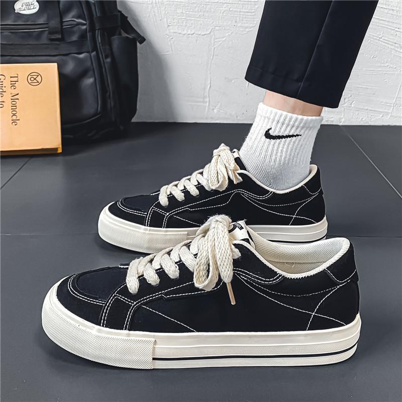 

Men s shoes trendy shoes summer niche black casual canvas shoes Korean board retro versatile sports big head board shoes men s 39 чёрный