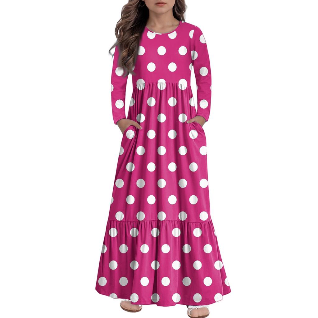 Girls' Maxi Dress Casual Holiday Dresses - Long Sleeve Dress With Pockets For 4-14Y