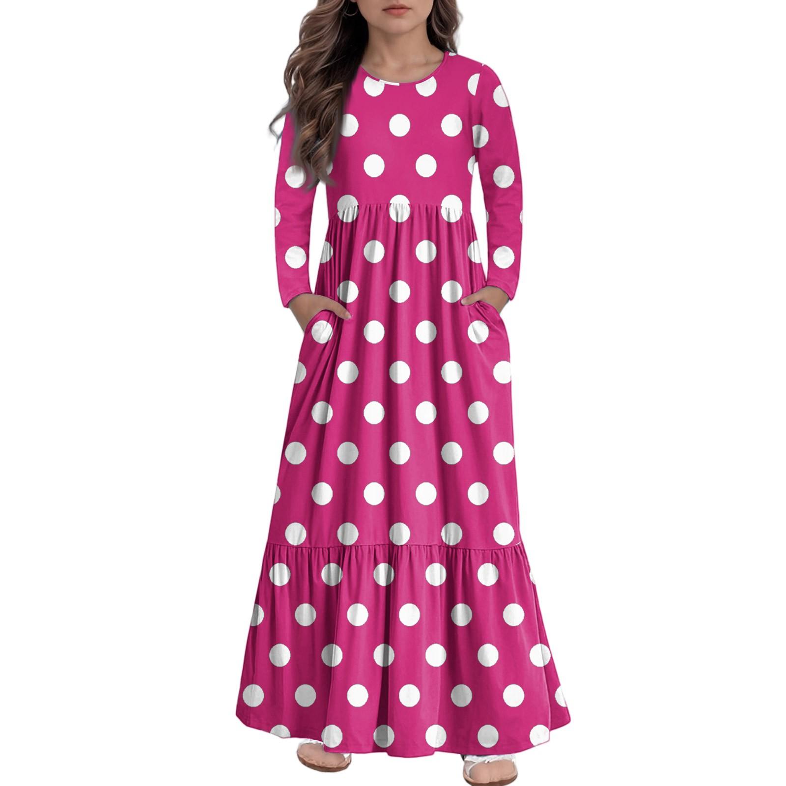 

Макси-платье для девочек, повседневные праздничные платья - платье с длинным рукавом и карманами для 4-14 лет 150