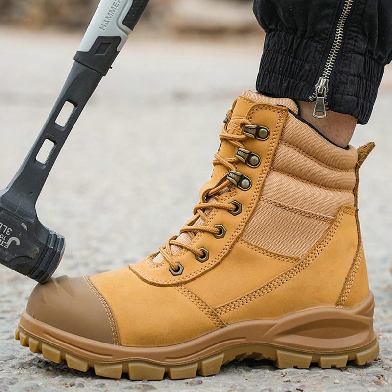 Fashion 2024 Cowhide Dermis Men Work Boots High-quality Safety Shoes Men Puncture-Proof Desert Tactical Boots Protective Shoes Outdoors