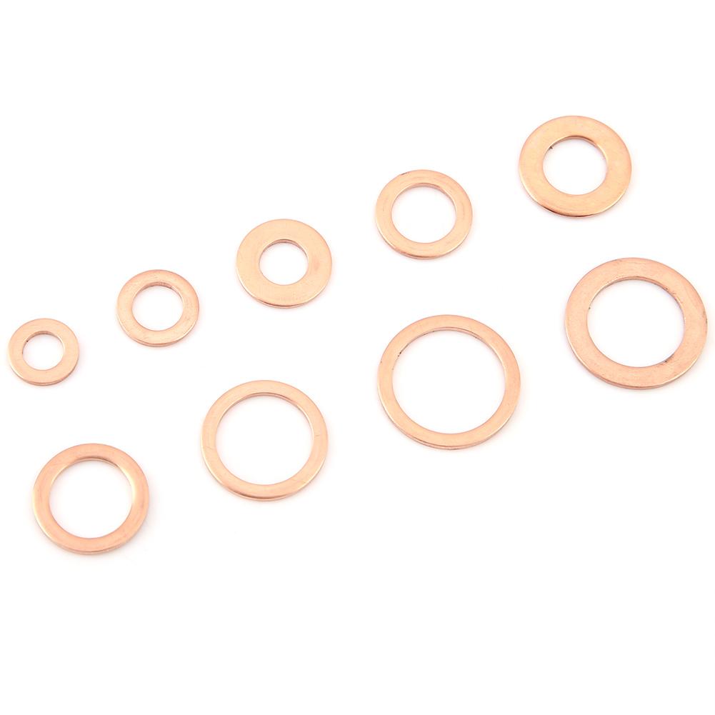 200pcs Copper Washer Gasket Flat Ring Seal Assortment Kit M5 M6 M8 M10 M12 M14