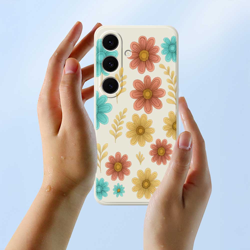 For Samsung Galaxy S25 FE Case Red Yellow Blue Flowers Pattern Printing Straight Edge TPU Phone Back Cover