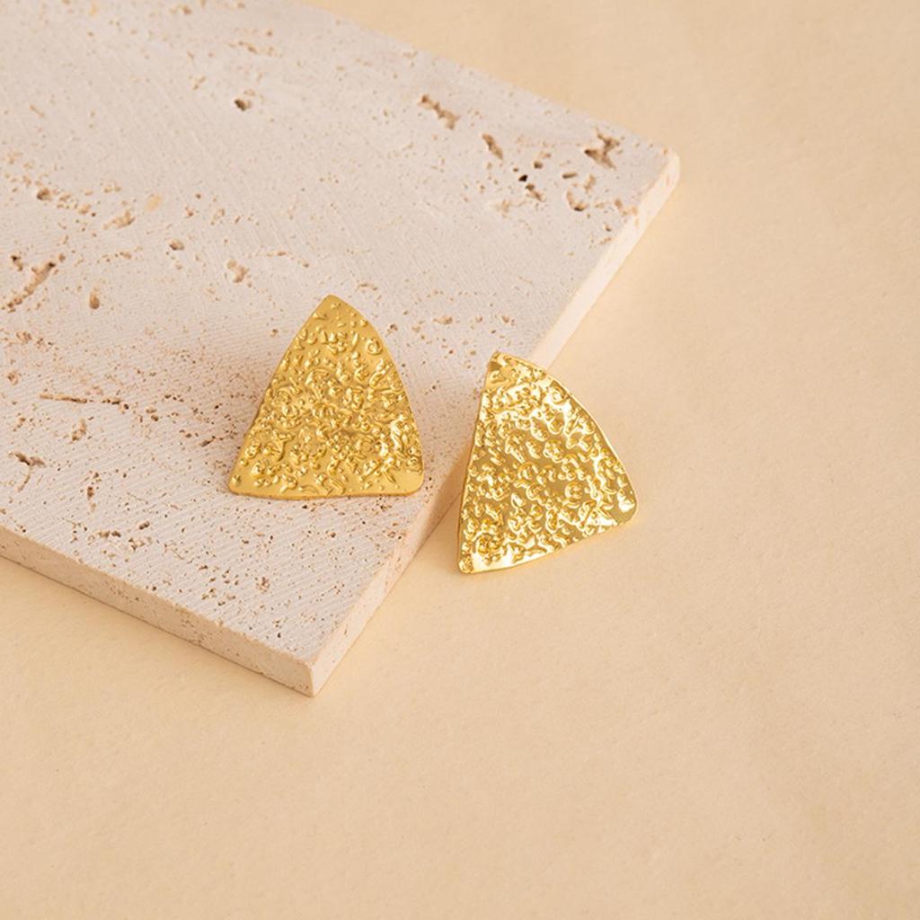 European Retro Geometric Leaf & Heart Stainless Steel Stud Earrings