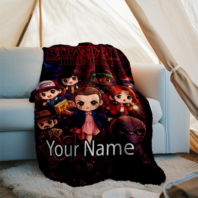 Custom Name Stranger Things Theme Printed Blanket - Perfect for Couch, Bed, Travel & Outdoor Use | Machine Washable, Cozy & Durable.