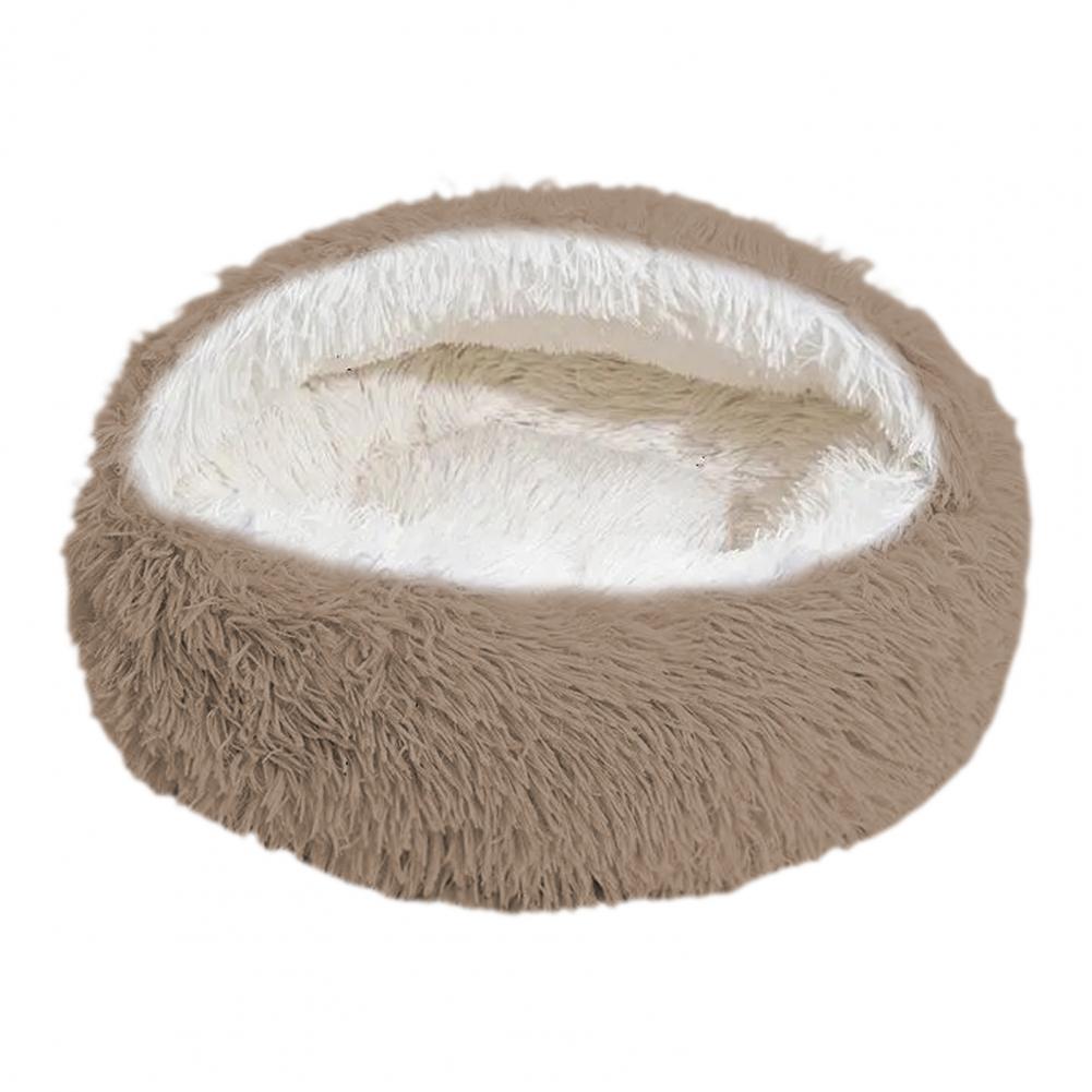 Pet Shell Nest Bed Warm Calming Cat Cave Bed with Hooded Cover Semi Enclosed Fluffy Plush Lined Round Bed for Small Medium Pets
