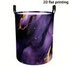 Large Capacity Round Laundry Basket - Marble Purple Golden Artistic Print, Durable Polyester Foldable Storage Bin, Suitable for Bedroom, Dorm, Game Ro