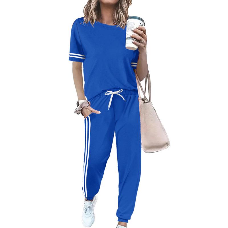 Round Neck Short Sleeve Loose Top & Lace-up Jogger Pants Women's Two-Piece Set