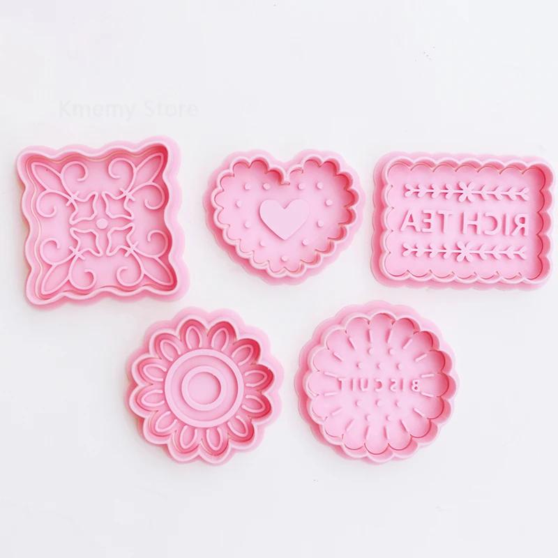 Classic Retro Pattern Biscuit Mold Lace Heart Round Rectangle Butter Cookie Cutter Homemade 3D Embossed Press Die Baking Tools