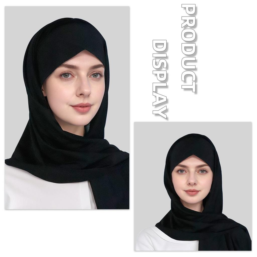 Muslim Fashion Solid Color Criss-Cross Head Wrap with Integrated Sandproof Scarf