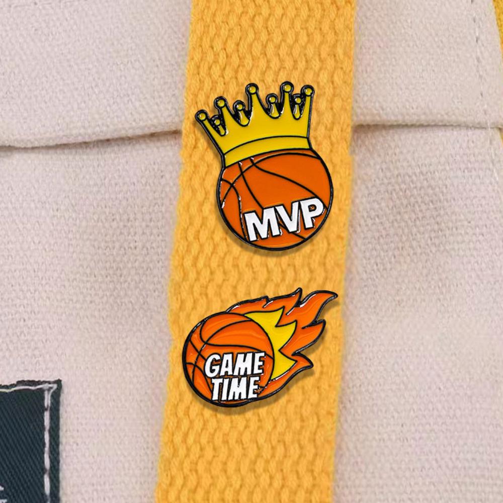 1pc Creative Basketball Enamel Brooch Flame Game Time MVP Crown Basketball Sport Metal Badge Punk Clothing Lapel Pins Jewelry