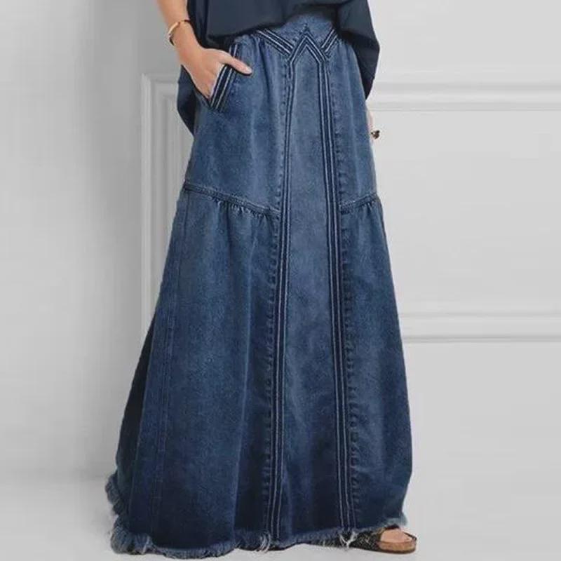 American-Style Gradient Denim A-Line Skirt: Spring/Autumn Casual Elegance 2024