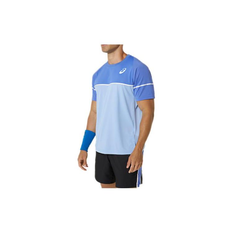Asics Color Block Logo Print Crew Neck T-Shirt Men Tops Blue 2041A292-403