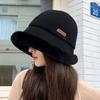 Soft Velvet Panama Hat Windproof Warm Cap Fashion Fluffy Fur Bucket Hat  Riding