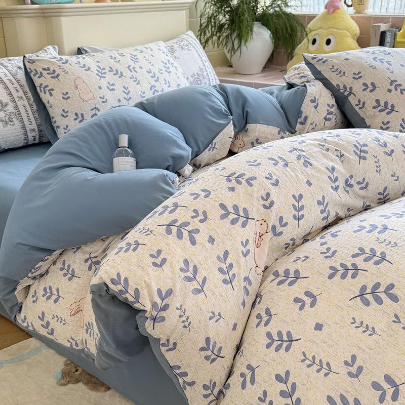 

Комплект постельного белья из четырех предметов на лето из двухслойной марли класса А с цветочным принтом и пузырчатого хлопка Single Duvet Cover 200*230cm