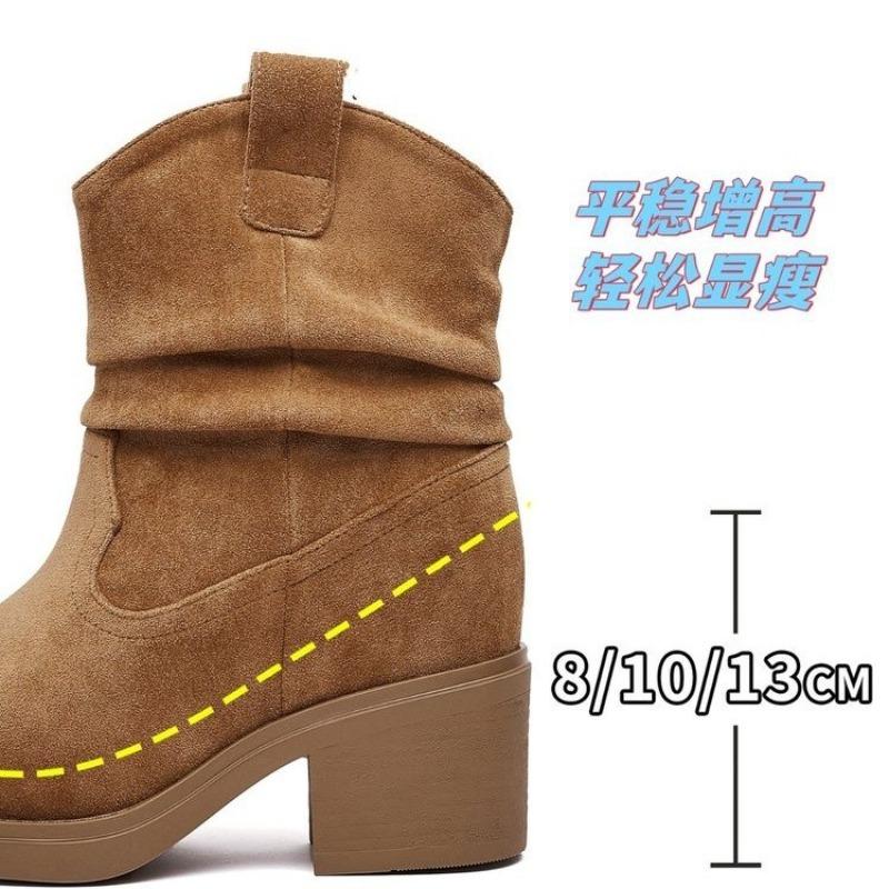New Autumn and Winter Stacking Boots Women's Western Cowboy Boots Summer Mid-tube Height Increase Martin Boots Women