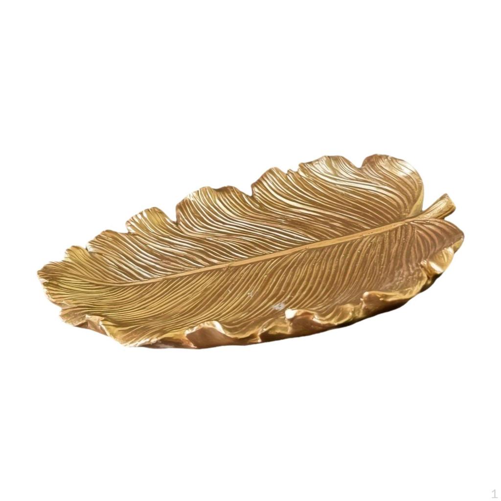 Rings Holder Trinket Dish, Leaf Shaped Gold Soap Tray, Jewelry Tray for Hand Chains Earrings