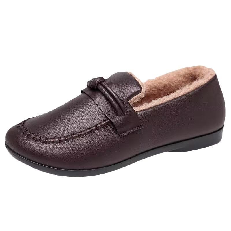 Winter New Velvet Thickened Comfortable Wool Cotton Shoes Non-slip Warm Middle-aged One Pedal Soft Sole Mother Female Flat Bottom