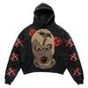 Mens Casual Hooded Sweatshirt 3D Skull Print Loose Fit Long Sleeve Winter Top Teens
