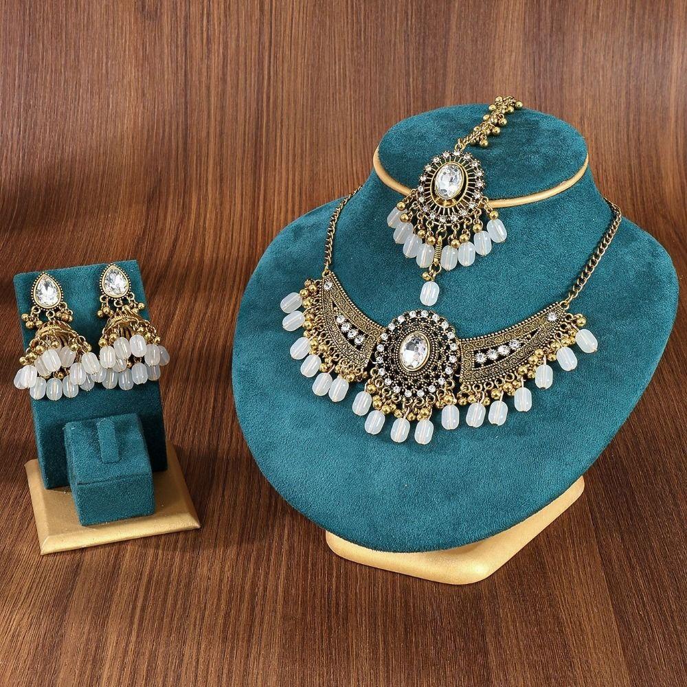 Alloy Tassel Wings Shaped Jewelry Sets Shining Exquisite Rhinestone Jewelry Set Indian Style Necklace Earrings Set Indian Bridal
