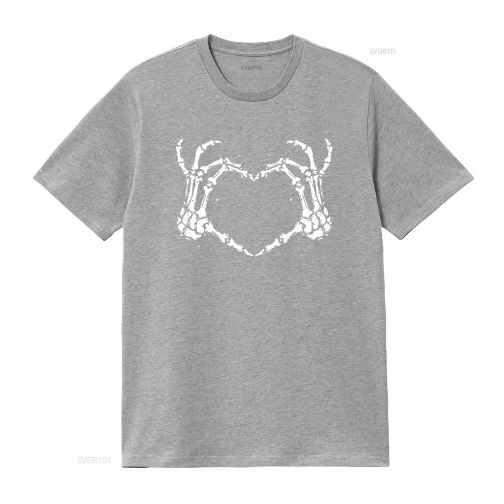 Womens T Shirt Skeleton Hands Love Heart Sign Bones Costume Funny Halloween Casual  Tops Black X Large vintage Washed Stretched