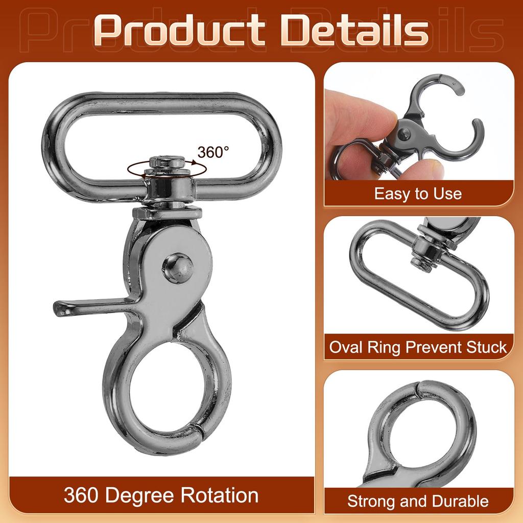 Uxcell 6-Piece Swivel Snap Hooks, 32mm (1 1/4"), Heavy-Duty Zinc Alloy Metal Lobster Claw Hooks for Straps, Bags, Belts, and Leathercraft Clips, Black
