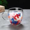 High-value Double-layer Glass Cup with Real Dried Flowers - Heat-resistant with Handle for Tea, Coffee, or Milk.