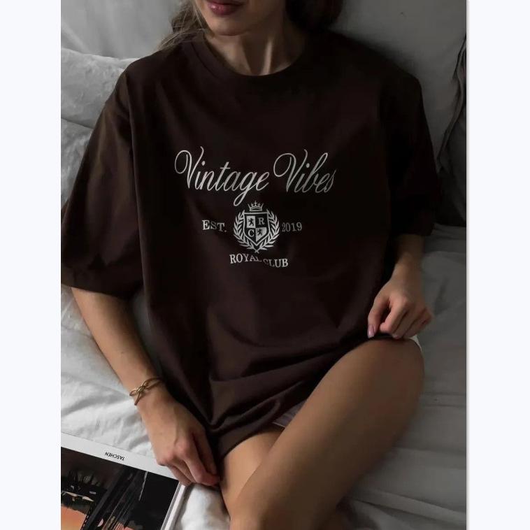 Summer 2026 Retro American Style Cotton Oversized Print T-shirt