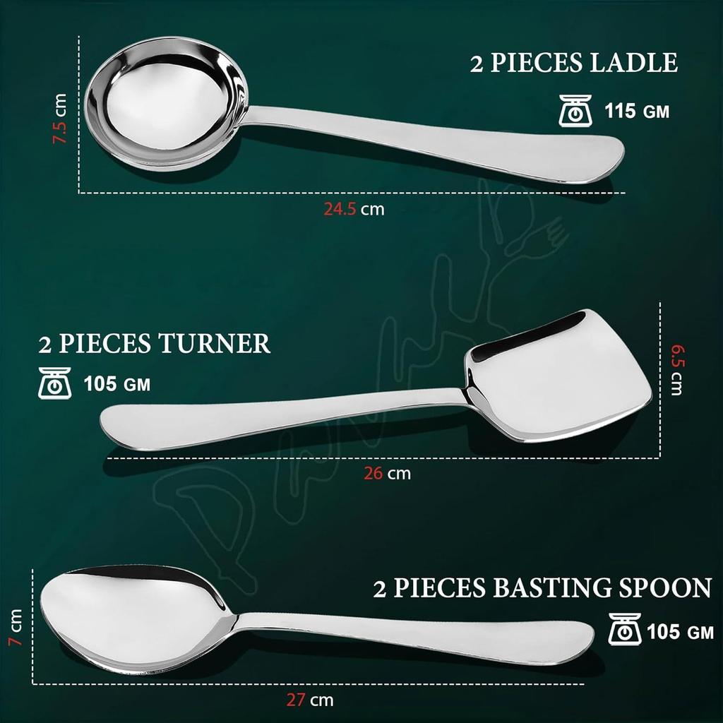 6 Pieces Stainless Steel Serving Spoons Set for Dining Table/Kitchen, 1.8 Mm Heavy Gauge