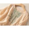 Cotton Linen Blouse Summer Retro Casual Embroidery Shirt Women's Top Short Sleeve Round Neck Blouses