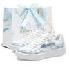 Li Ning Floating Boat Synthetisches Leder Abriebfest Leicht Niedrig geschnitten Skateboard Schuhe Unisex Blau Weiß AGCS419-1(Team1953-SBOX)