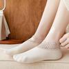 Warme Wadenlange Damensocken mit Spitzenbesatz - Dick, Kältebeständig, Rutschfestes Silikon, Bequeme Herbst-/Winter-Haussocken für den Boden